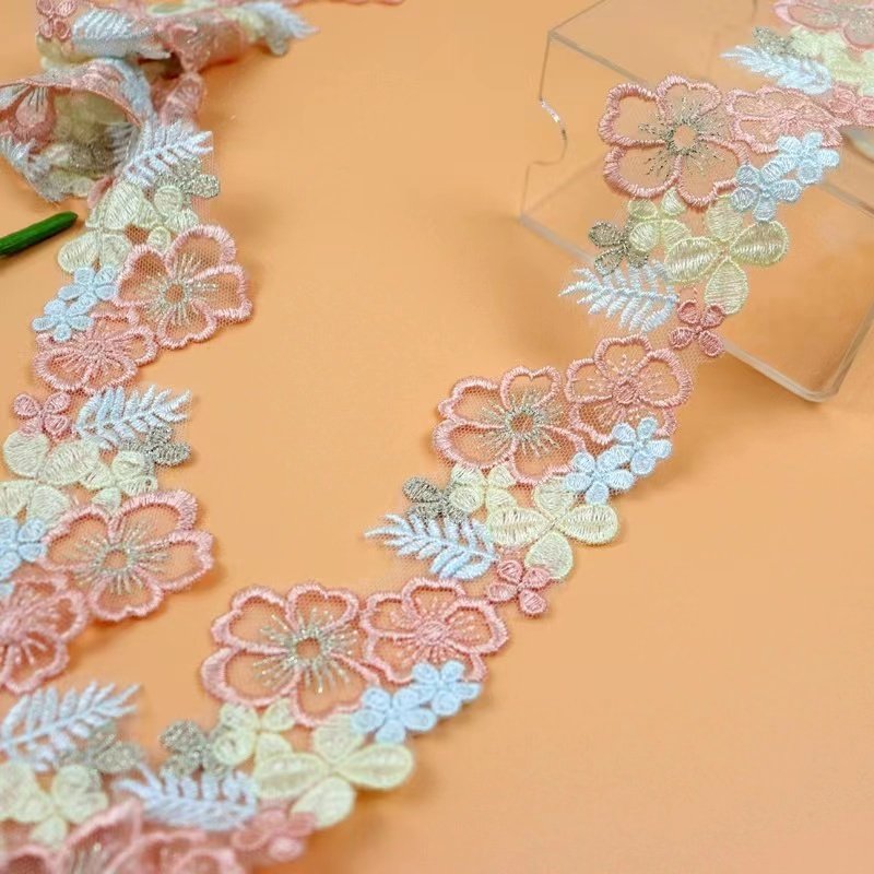 New Lolita Princess Dress Embroidered Flower Lace Pink Blue Four Color Embroidery Decorative Lace