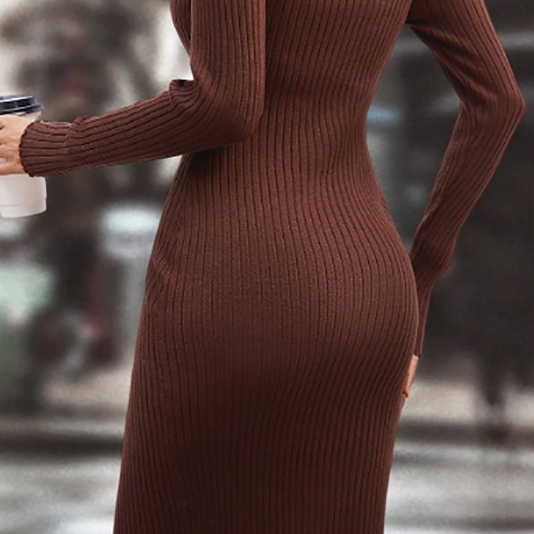Wholesale Custom Knit Button Sweater Sexy Turn-Down Collar Female Knitwear Ribbed Cardigan Dress For Women