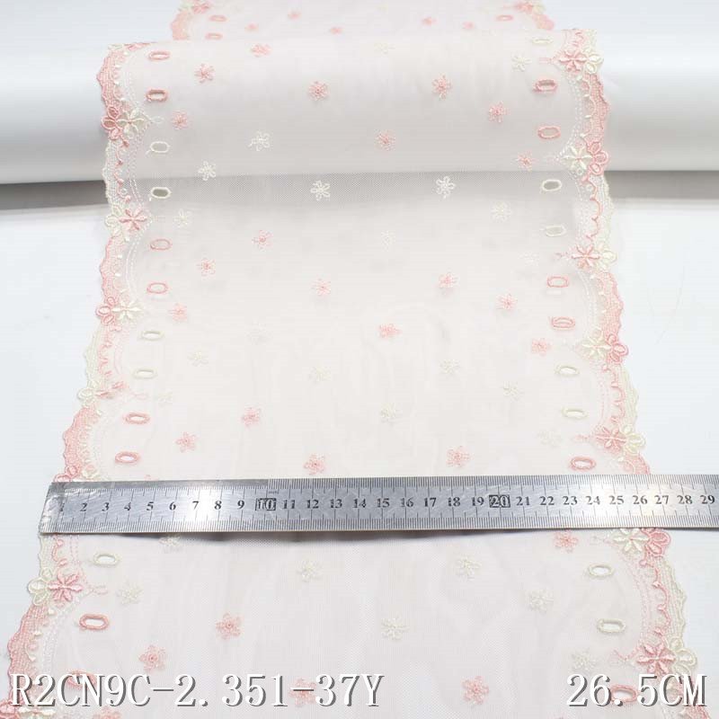 Good Quality 27cm Flower Embroidered Lace Trim Handmade Diy Sewing Light Pink Mesh Lace Fabric