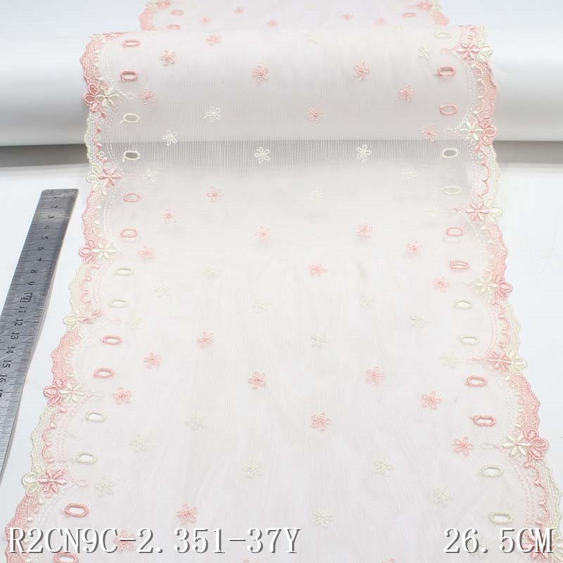 Good Quality 27cm Flower Embroidered Lace Trim Handmade Diy Sewing Light Pink Mesh Lace Fabric