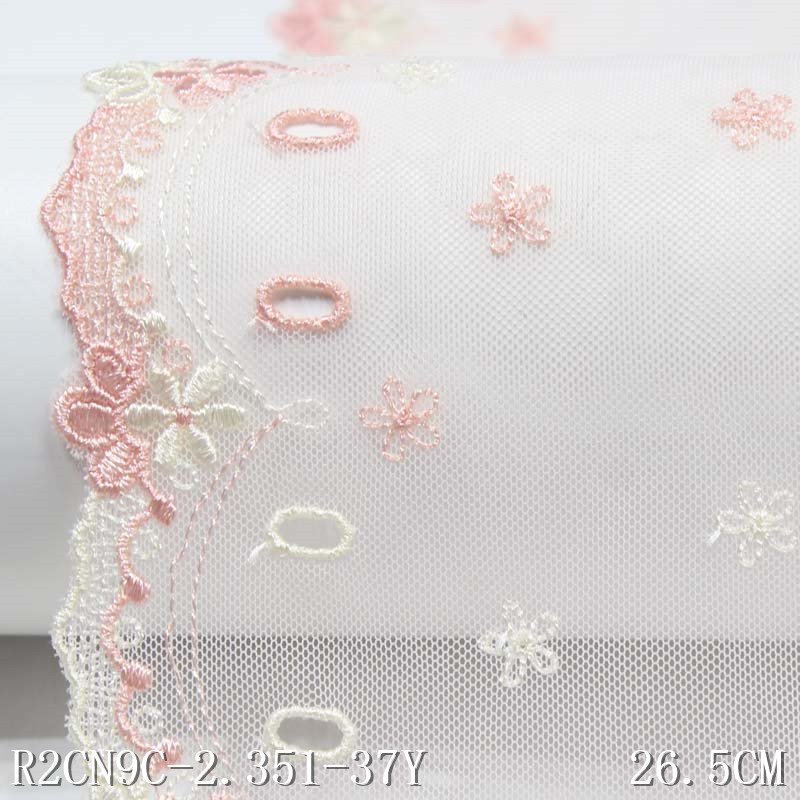 Good Quality 27cm Flower Embroidered Lace Trim Handmade Diy Sewing Light Pink Mesh Lace Fabric