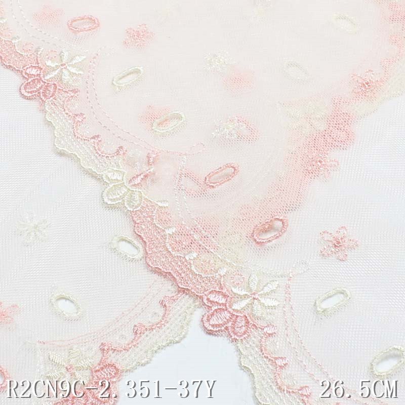 Good Quality 27cm Flower Embroidered Lace Trim Handmade Diy Sewing Light Pink Mesh Lace Fabric
