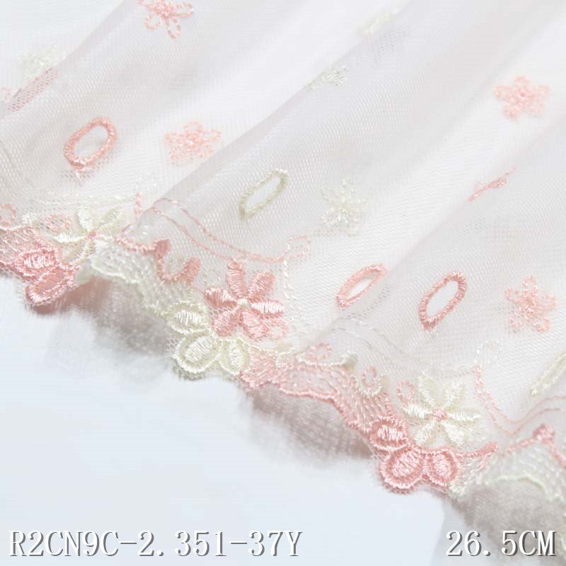 Good Quality 27cm Flower Embroidered Lace Trim Handmade Diy Sewing Light Pink Mesh Lace Fabric