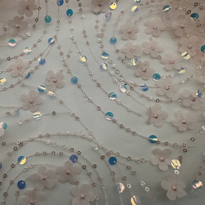 New Fashion 100%polyester 70gsm Mesh Lace Sequin Embroidery Fabric For Women Stage Clothing
