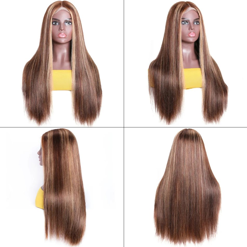 ZSF Brazilian Virgin Cuticle Aligned Hair Vendors Per Plucked Highlight 4/27# Piano Color Transparent Lace Front Human Hair Wigs