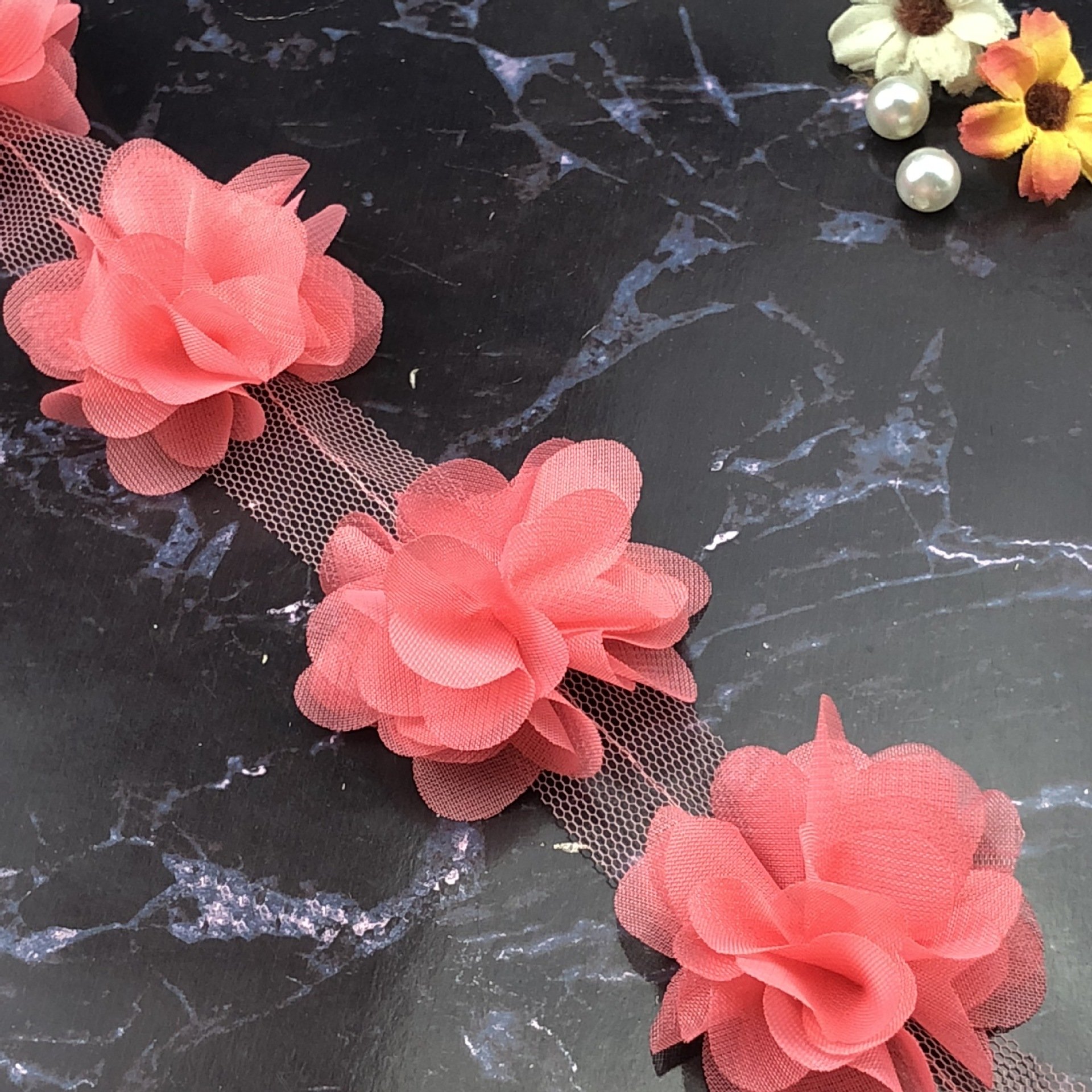Factory Sale 5CM Flower lace trim Multicolor Flower 3D Chiffon Lace ribbon for dresses