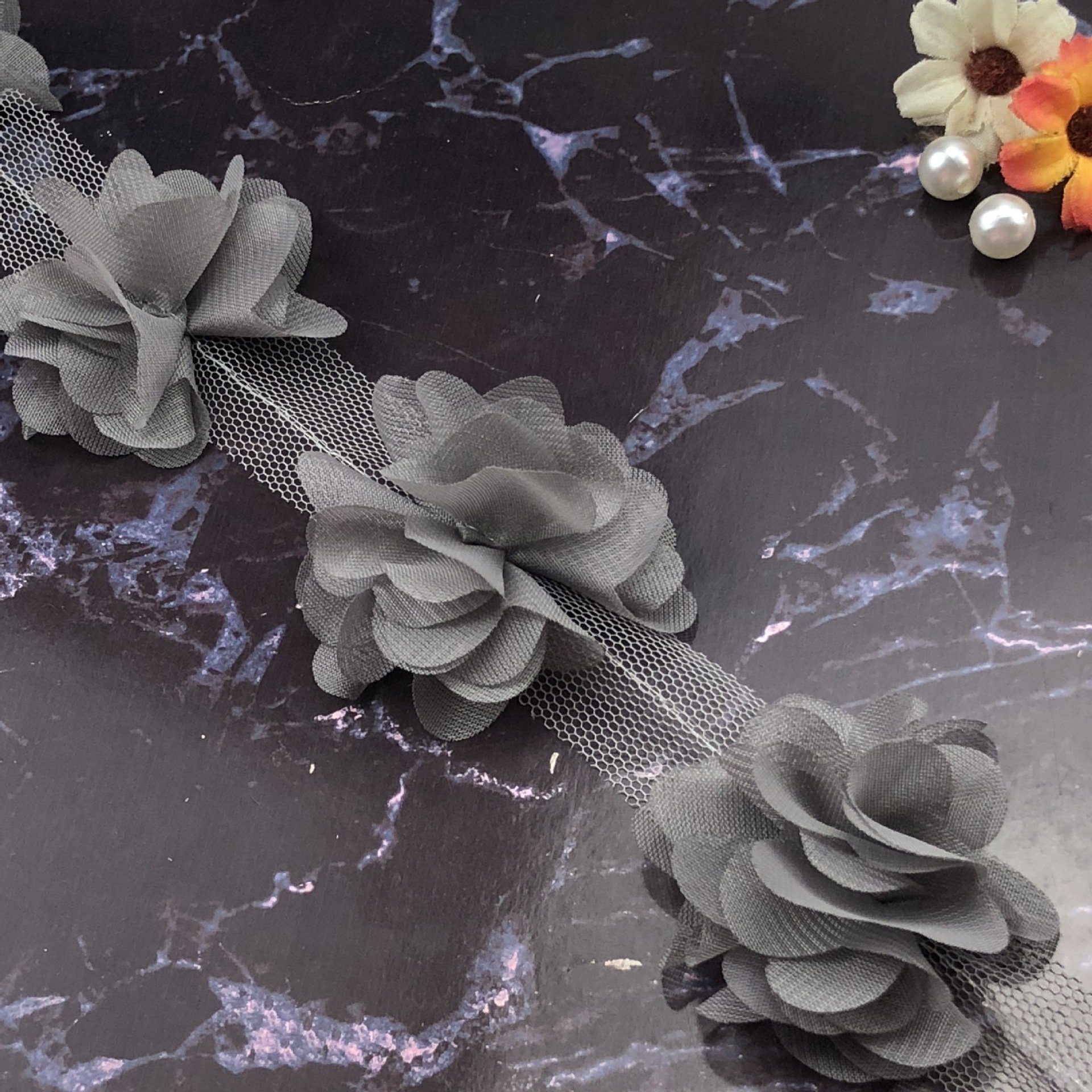 Factory Sale 5CM Flower lace trim Multicolor Flower 3D Chiffon Lace ribbon for dresses