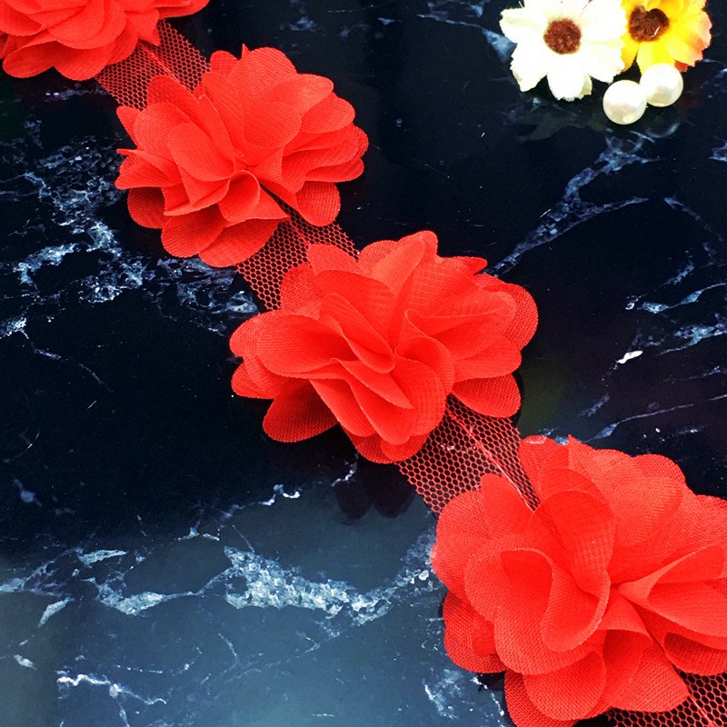 Factory Sale 5CM Flower lace trim Multicolor Flower 3D Chiffon Lace ribbon for dresses