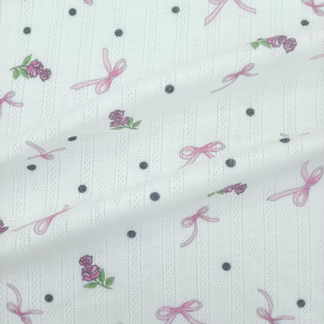 New Pattern 180Gsm 65 Polyester 35 Rayon Printed Pointelle Rib Jersey Fabric Viscose/Polyester Fabric For Shirt