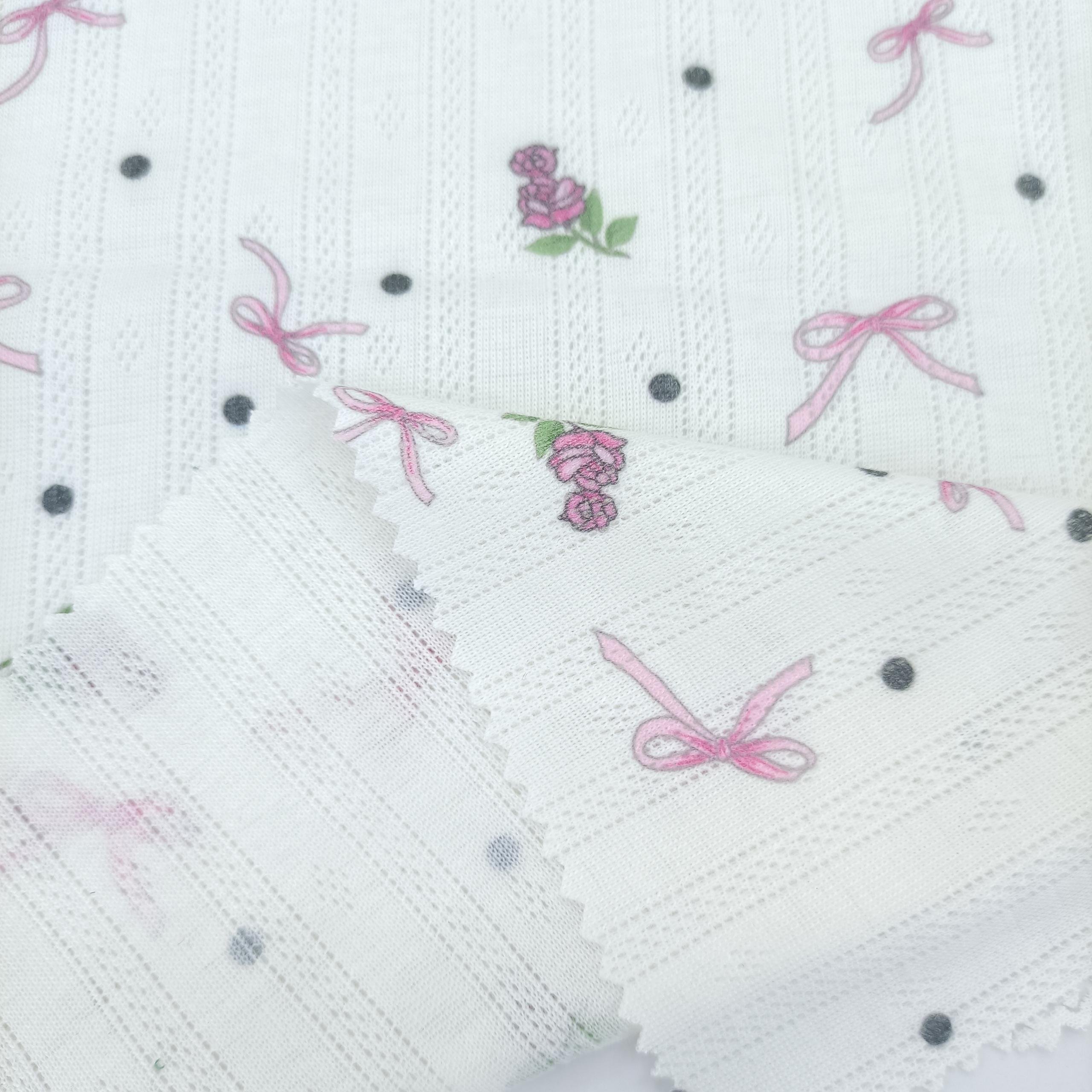 New Pattern 180Gsm 65 Polyester 35 Rayon Printed Pointelle Rib Jersey Fabric Viscose/Polyester Fabric For Shirt