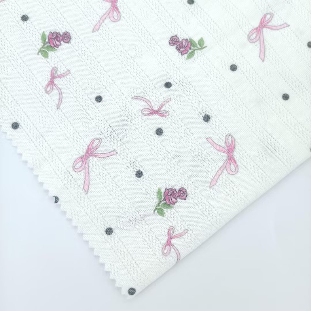 New Pattern 180Gsm 65 Polyester 35 Rayon Printed Pointelle Rib Jersey Fabric Viscose/Polyester Fabric For Shirt