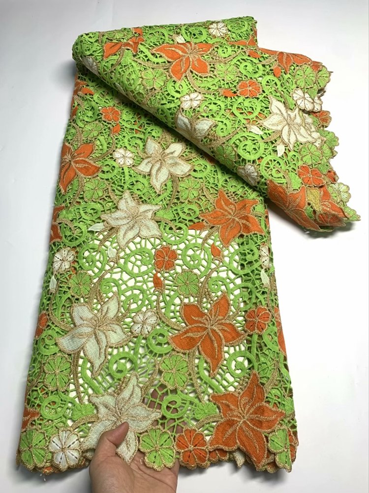 African lace fabric embroidery guipure lace colorful water soulble lace fabric HNETS0312