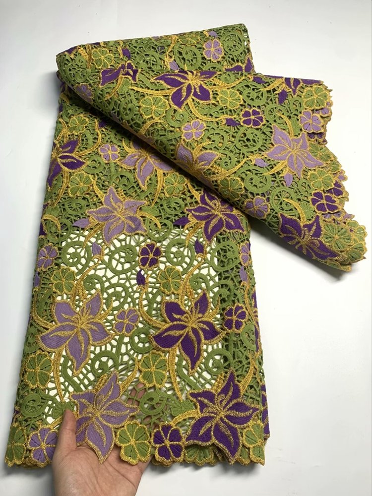 African lace fabric embroidery guipure lace colorful water soulble lace fabric HNETS0312