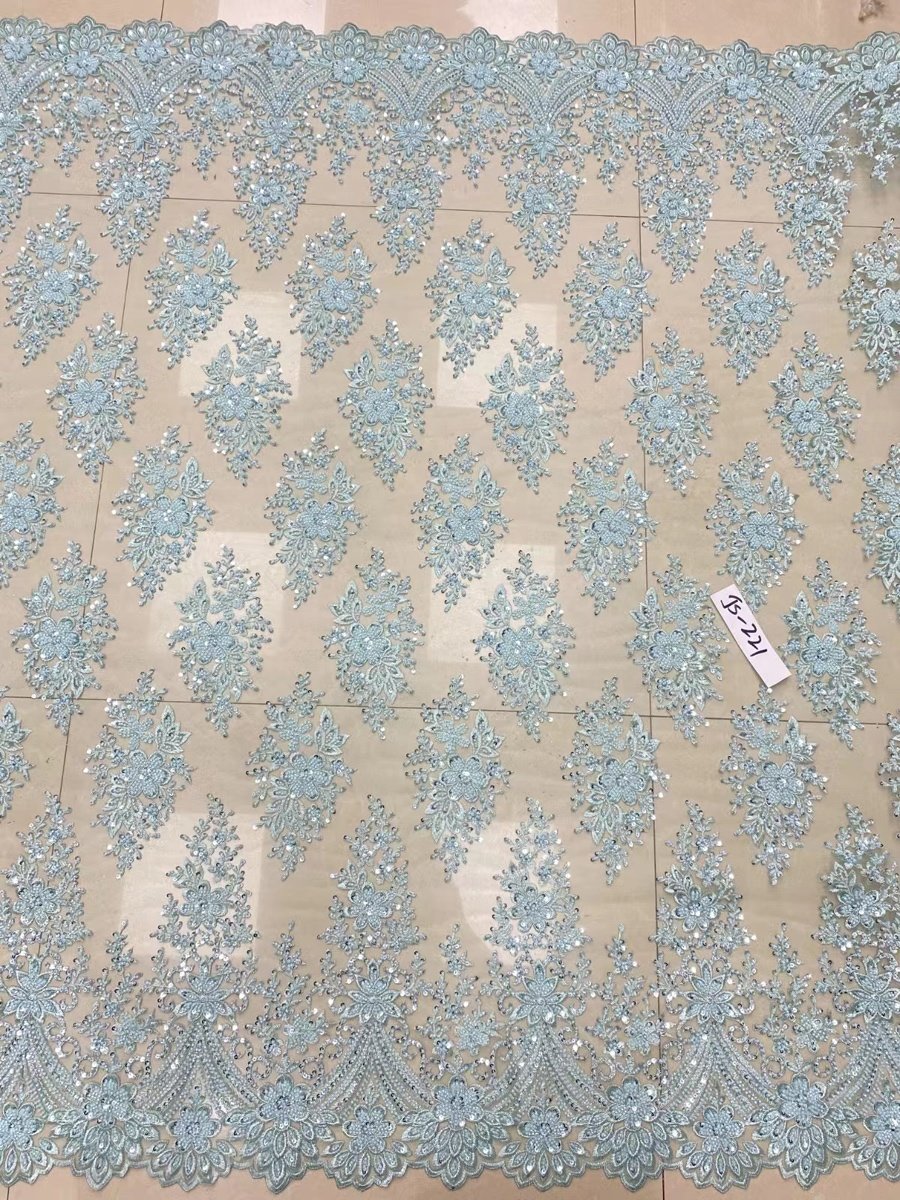 latest new design embroidery tulle fabric heavy machine beaded sequin embroidered lace fabric for dresses or bridal