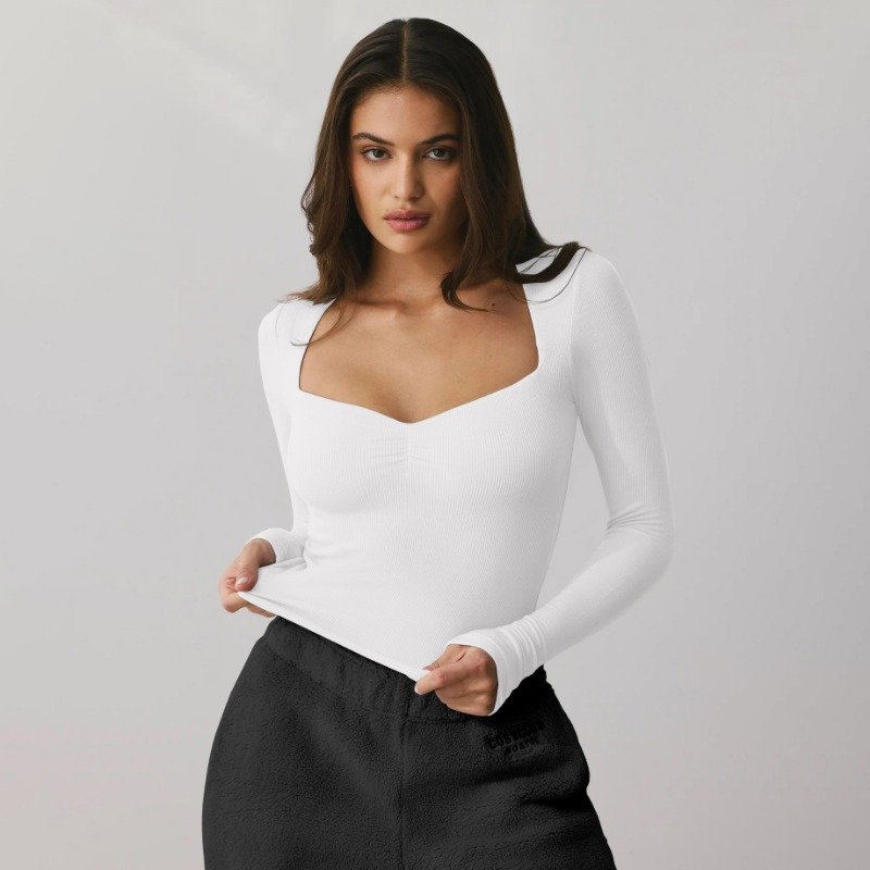 Custom Logo T-shirts Y2K Stretch Sexy Tee Tops Long Sleeve Rib Women's Tee Shirt