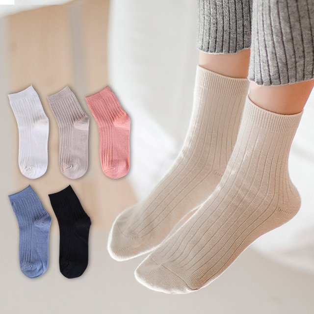 2024 2024 breathable Loose Mouth Solid Color Ribbed Crew Cotton Socks hot pink young girls tube socks
