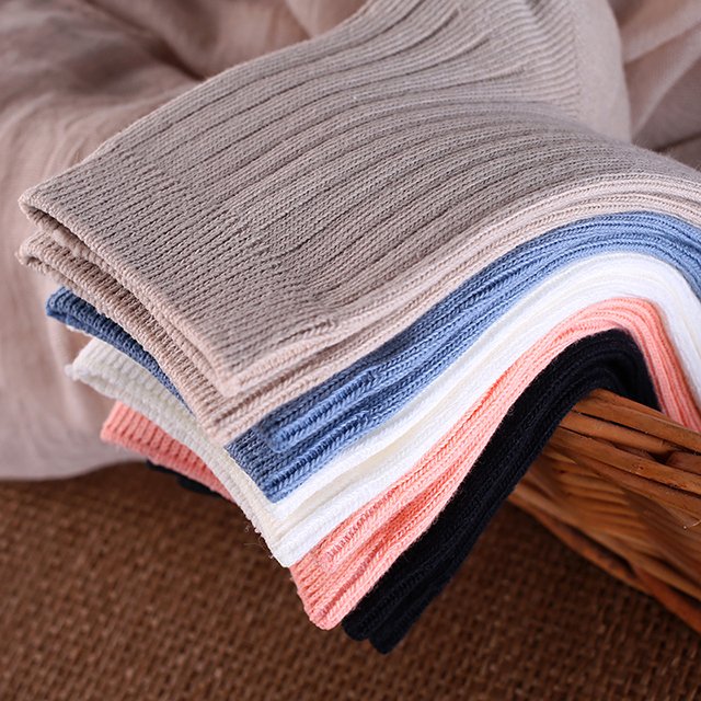 2024 2024 breathable Loose Mouth Solid Color Ribbed Crew Cotton Socks hot pink young girls tube socks