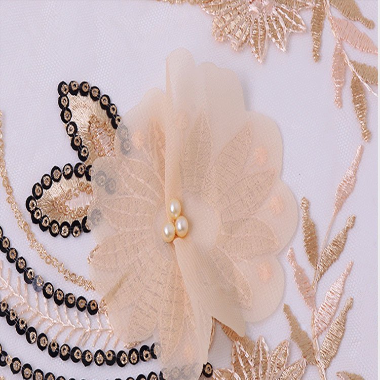 Tulle mesh flower fabric 100% polyester mesh fabric floral embroidered tulle fabric