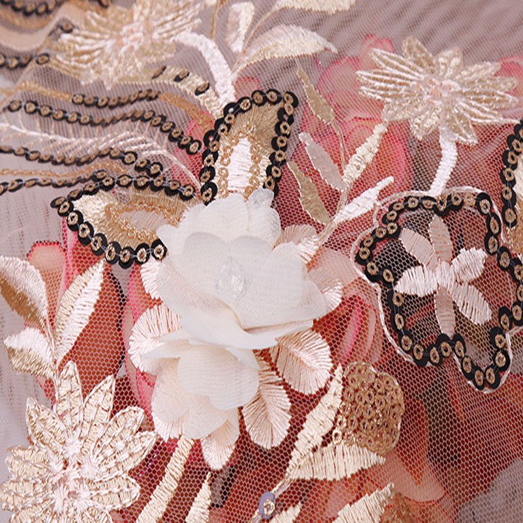 Tulle mesh flower fabric 100% polyester mesh fabric floral embroidered tulle fabric