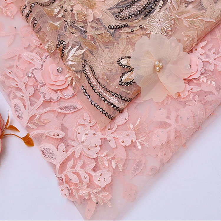 Tulle mesh flower fabric 100% polyester mesh fabric floral embroidered tulle fabric