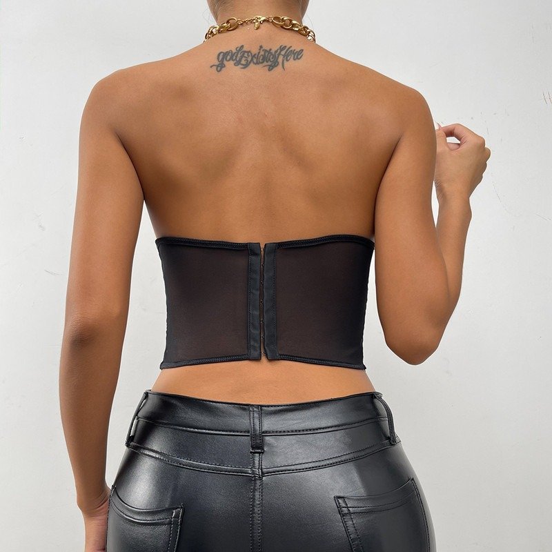 2022 Wholesale Sexy Strapless Lace Tops Summer Corset Cami Crop Tops for Women Sleeveless Sheer Cupped Backless Tank Top
