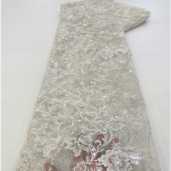 custom shiny sequin Lace fabric for garment dress partyTwin high quality 3d embroidery beaded tulle lace fabric