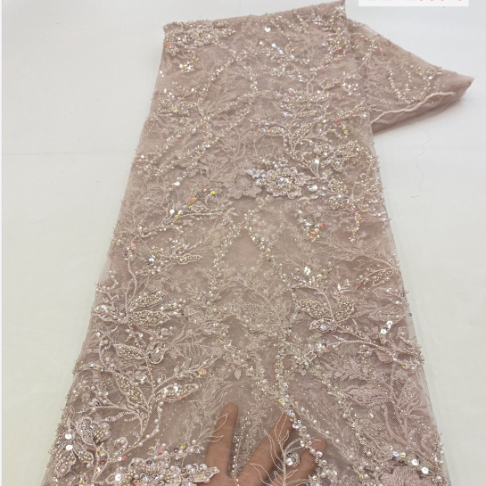 custom shiny sequin Lace fabric for garment dress partyTwin high quality 3d embroidery beaded tulle lace fabric