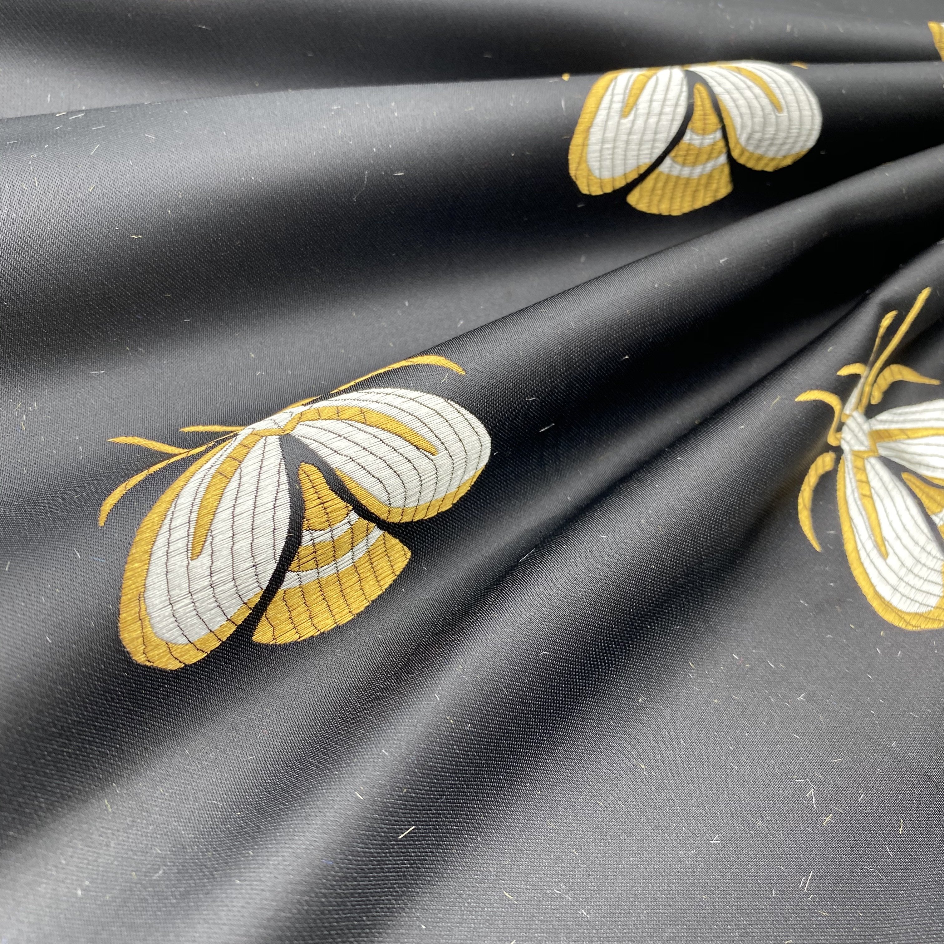 Latest design Lowest MOQ yarn dye soft insect satin brocade jacquard fabric for women dress