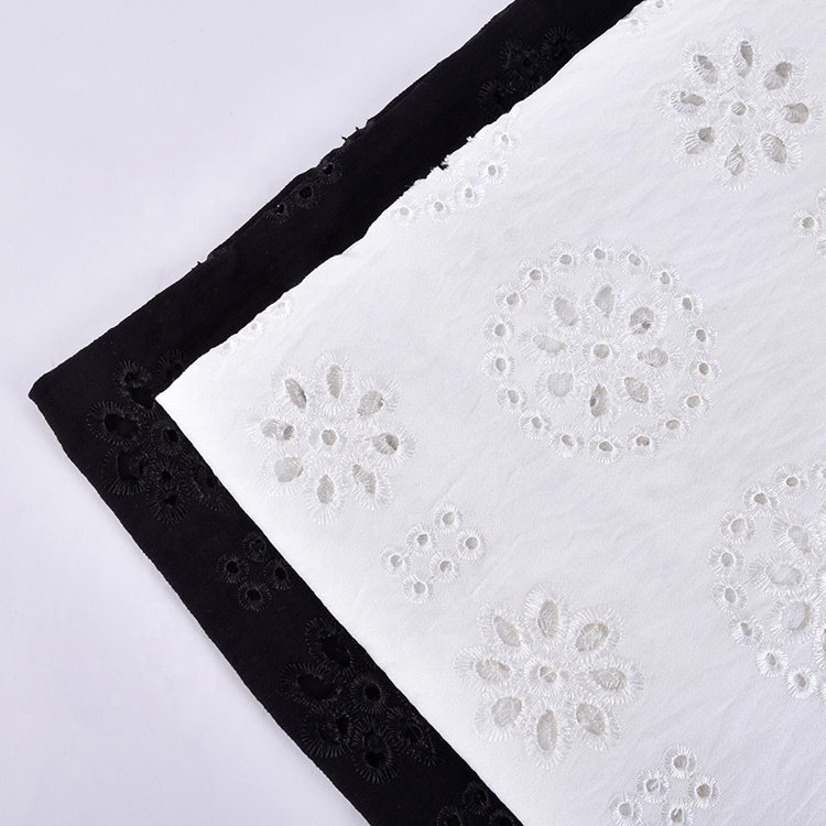 Fast Shipping Fashion Women Dress Circle Pattern Black Color Cotton Eyelet Lace Embroidery Fabric For Dresses