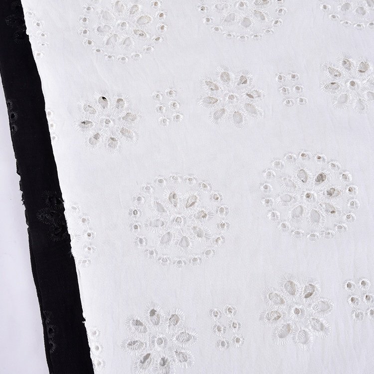 Fast Shipping Fashion Women Dress Circle Pattern Black Color Cotton Eyelet Lace Embroidery Fabric For Dresses