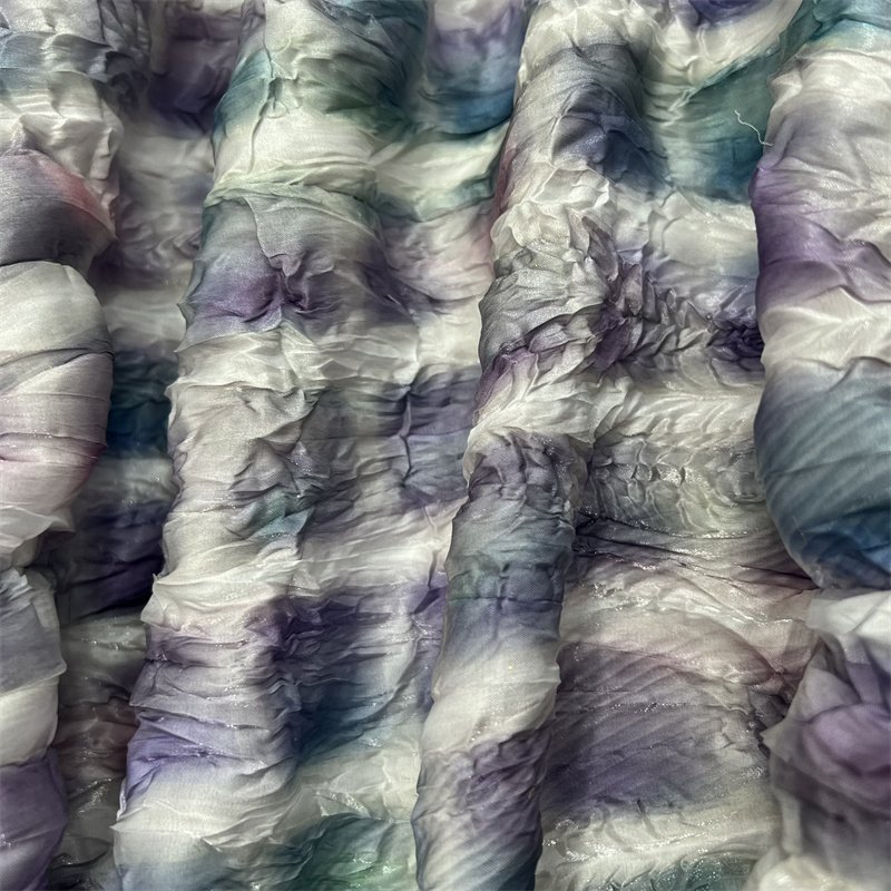 Hot Selling Customize Color Quick-Dry Crepe Ruffled Shiny Printed Embroidery Butterflies Organza Fabric