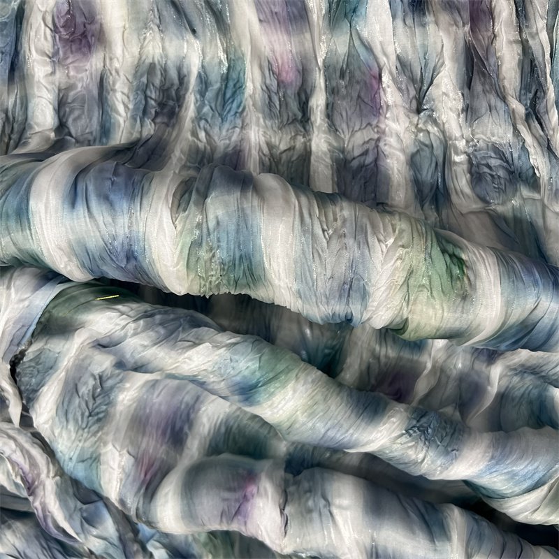 Hot Selling Customize Color Quick-Dry Crepe Ruffled Shiny Printed Embroidery Butterflies Organza Fabric