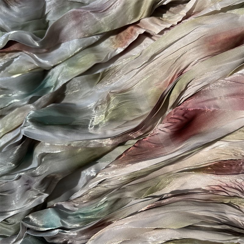 Hot Selling Customize Color Quick-Dry Crepe Ruffled Shiny Printed Embroidery Butterflies Organza Fabric