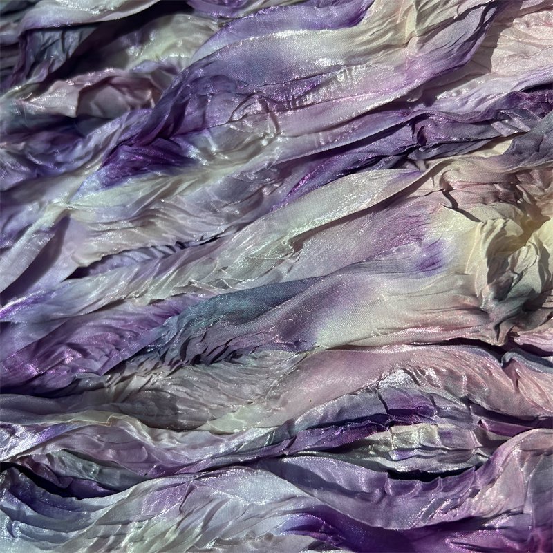 Hot Selling Customize Color Quick-Dry Crepe Ruffled Shiny Printed Embroidery Butterflies Organza Fabric