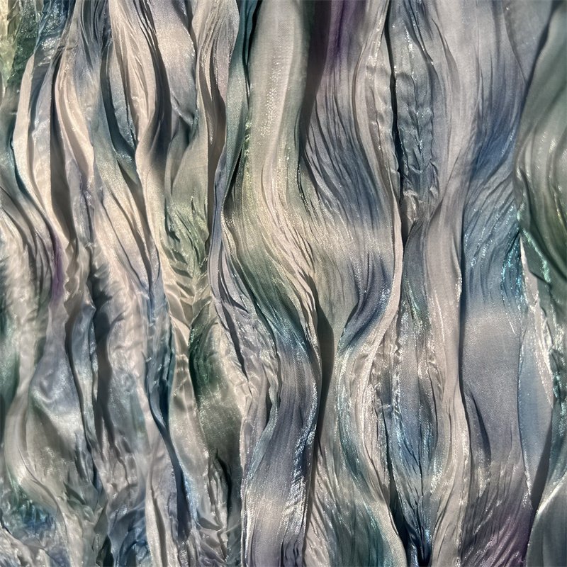Hot Selling Customize Color Quick-Dry Crepe Ruffled Shiny Printed Embroidery Butterflies Organza Fabric