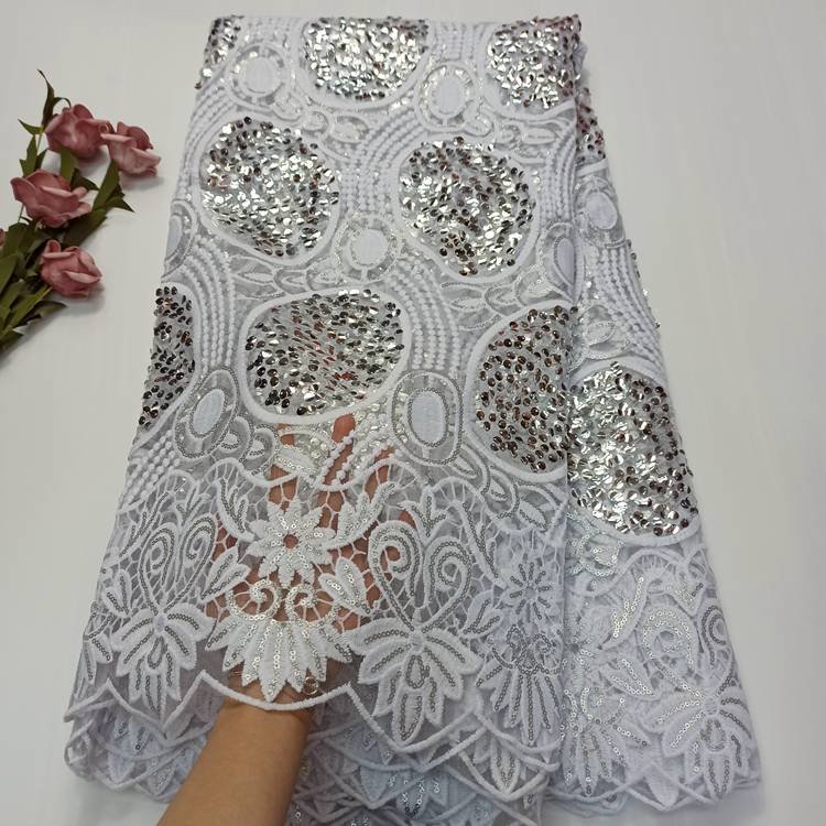 OK1016 New Style 2021 French Sequins Net lace fabrics Beautiful Nigerian Embroidery Party Tulle lace fabrics