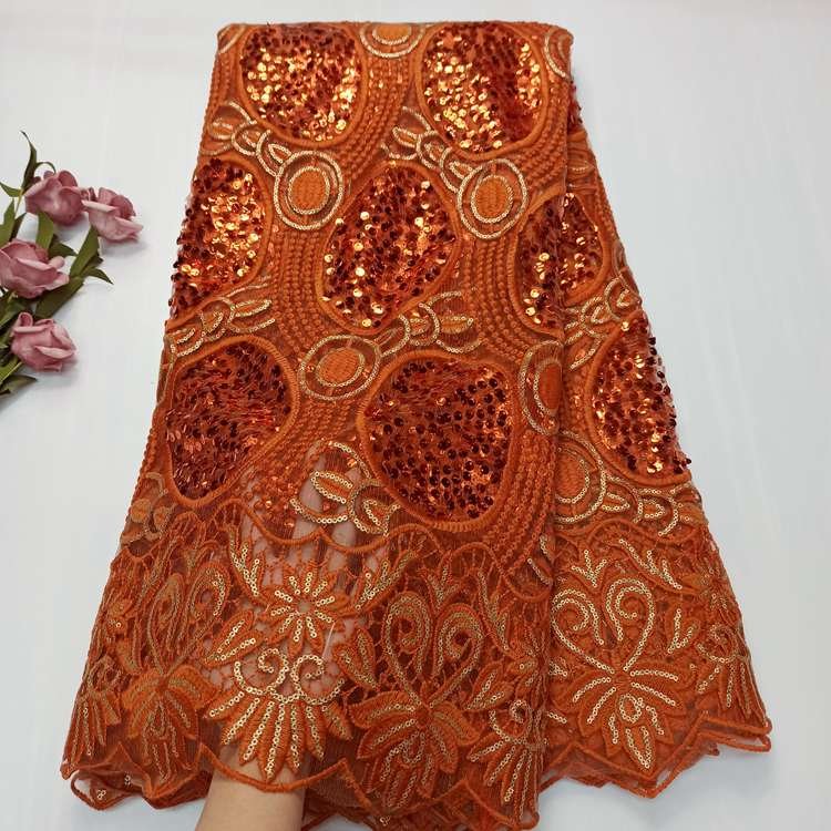 OK1016 New Style 2021 French Sequins Net lace fabrics Beautiful Nigerian Embroidery Party Tulle lace fabrics