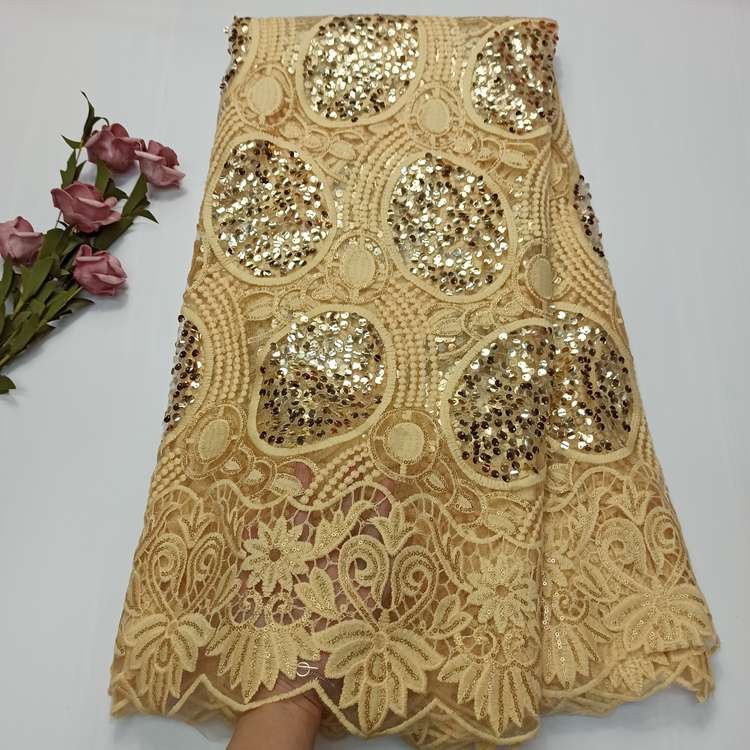 OK1016 New Style 2021 French Sequins Net lace fabrics Beautiful Nigerian Embroidery Party Tulle lace fabrics