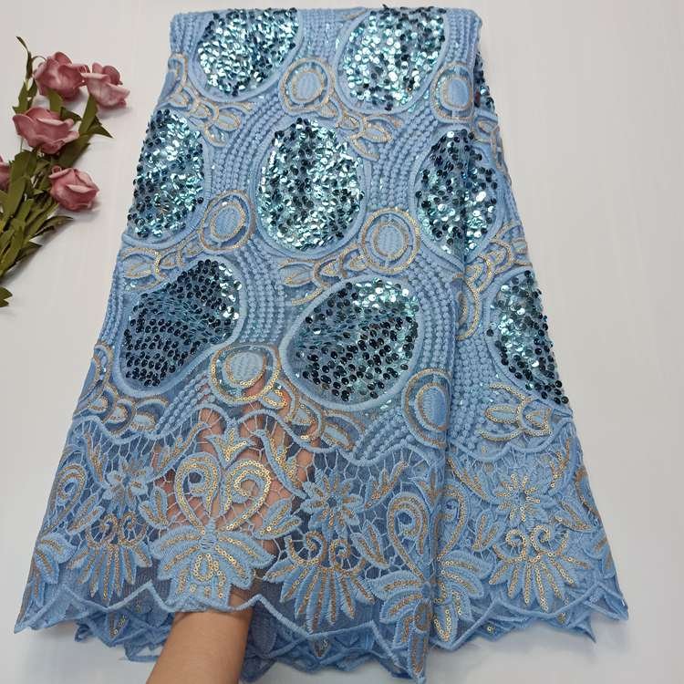 OK1016 New Style 2021 French Sequins Net lace fabrics Beautiful Nigerian Embroidery Party Tulle lace fabrics