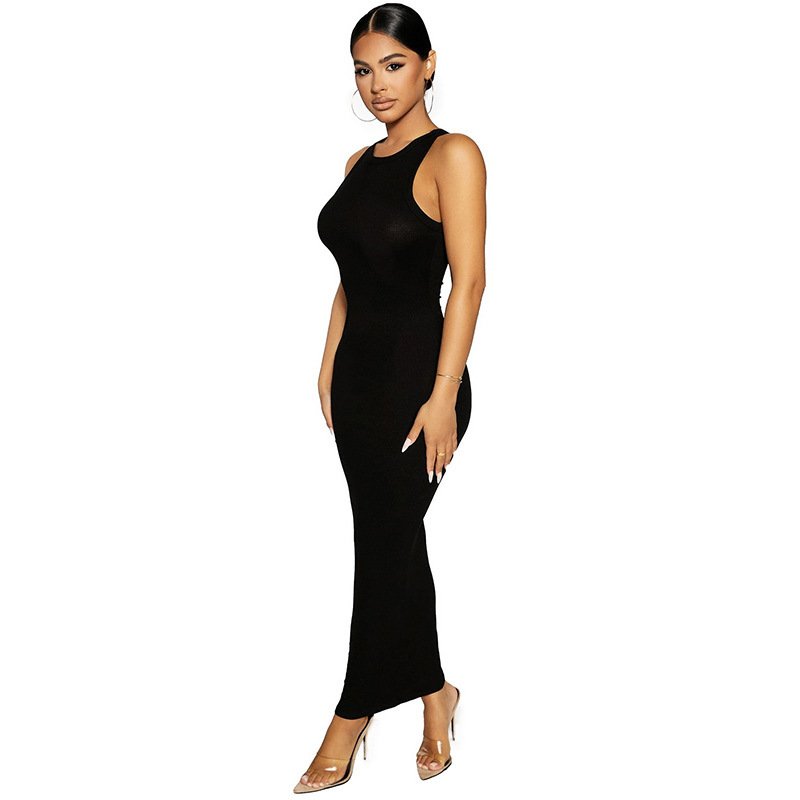 Women's Brown Ribbed Sleeveless Tank Maxi Dress Wholesale Ladies Clothing Comfortable Spandex and Linen Material for Summer