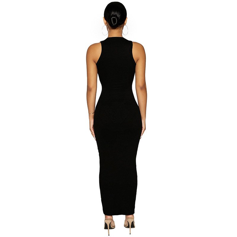 Women's Brown Ribbed Sleeveless Tank Maxi Dress Wholesale Ladies Clothing Comfortable Spandex and Linen Material for Summer