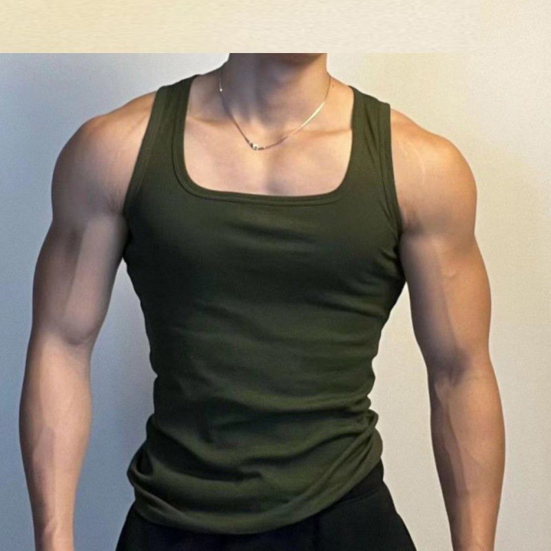 quality blank workout tank top ribbed tank top men Square Collar fitness gym tank top for men