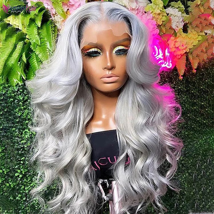 12A Grade Raw Silver Grey Ombre Human Hair Grey Wig Platinum Wigs Gray Body Wave Colored Lace Front Wigs