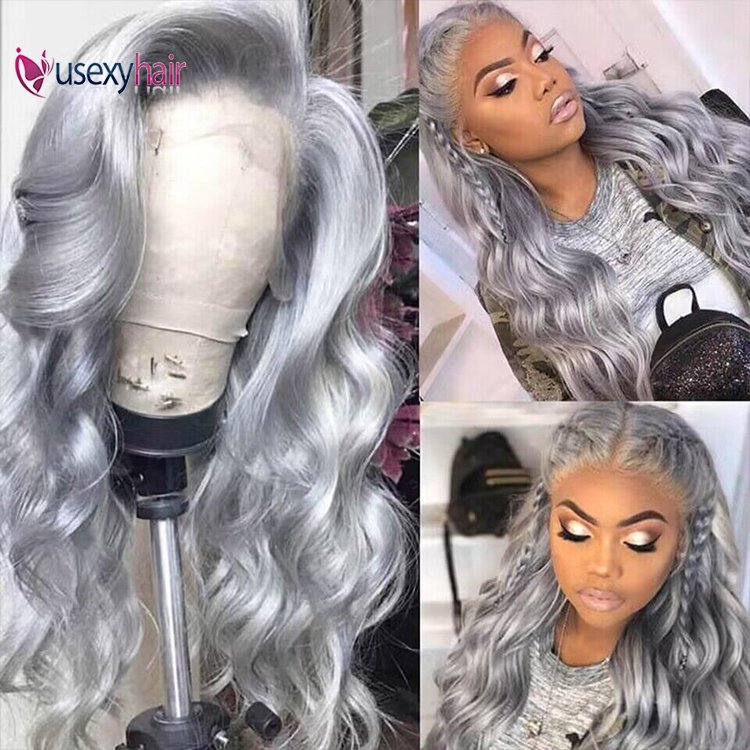 12A Grade Raw Silver Grey Ombre Human Hair Grey Wig Platinum Wigs Gray Body Wave Colored Lace Front Wigs