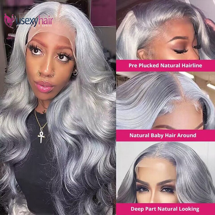 12A Grade Raw Silver Grey Ombre Human Hair Grey Wig Platinum Wigs Gray Body Wave Colored Lace Front Wigs