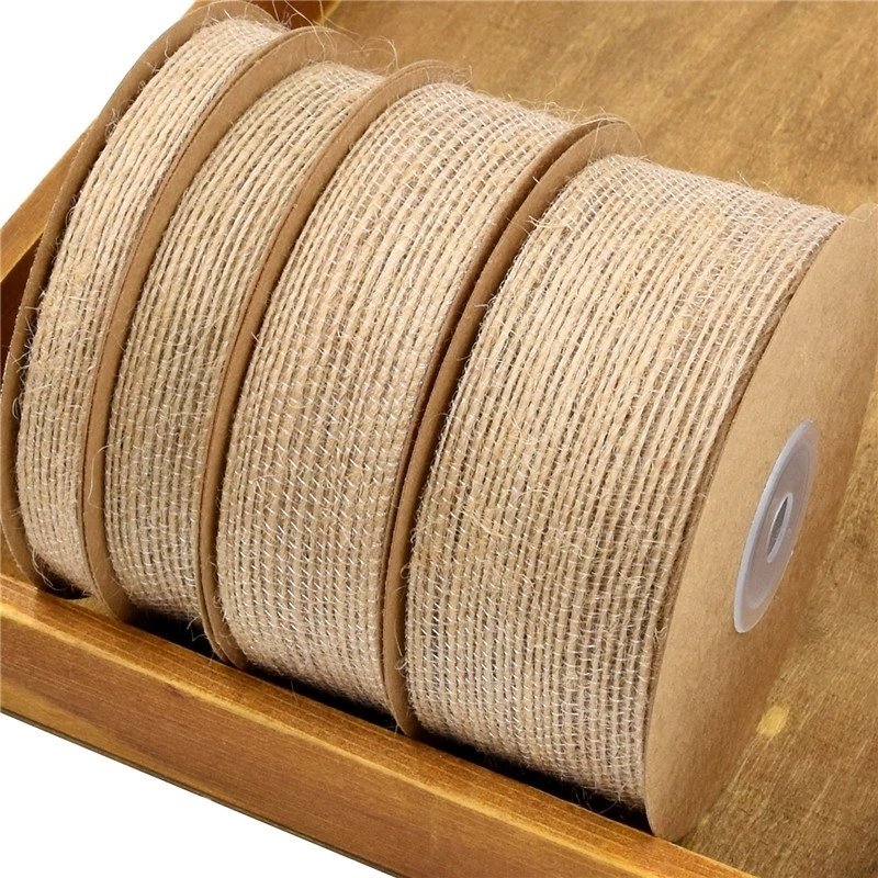 (10 Meters/roll)10mm Natural Jute Linen Ribbon Cotton Edge DIY Decorative Fabric Sewing Wedding Decorations Laces