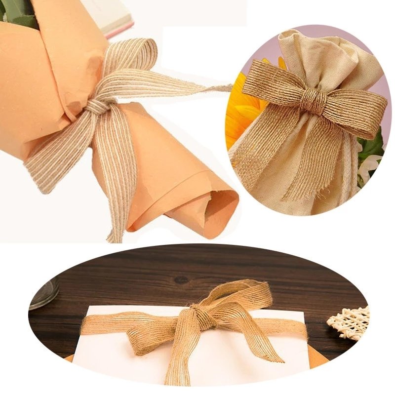 (10 Meters/roll)10mm Natural Jute Linen Ribbon Cotton Edge DIY Decorative Fabric Sewing Wedding Decorations Laces