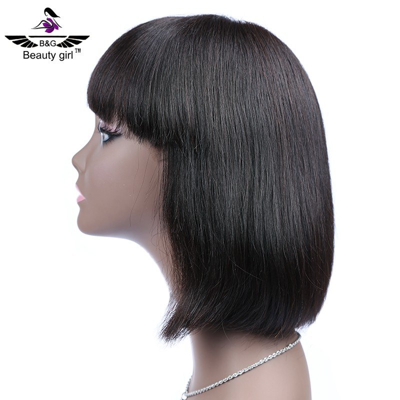 Beauty girl wholesale 8inch short hair styles crochet braids with bang cut blonde lace front wig human hair bob wigs