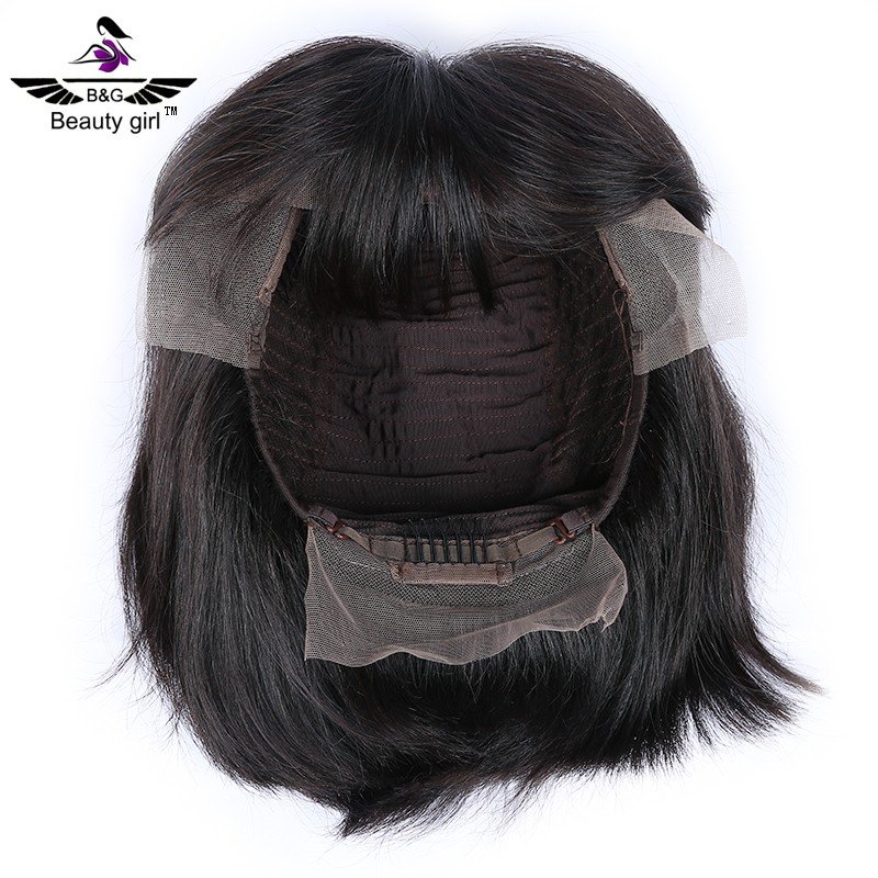 Beauty girl wholesale 8inch short hair styles crochet braids with bang cut blonde lace front wig human hair bob wigs