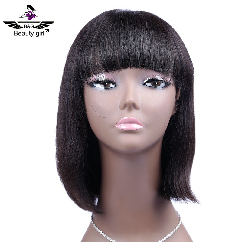 Beauty girl wholesale 8inch short hair styles crochet braids with bang cut blonde lace front wig human hair bob wigs